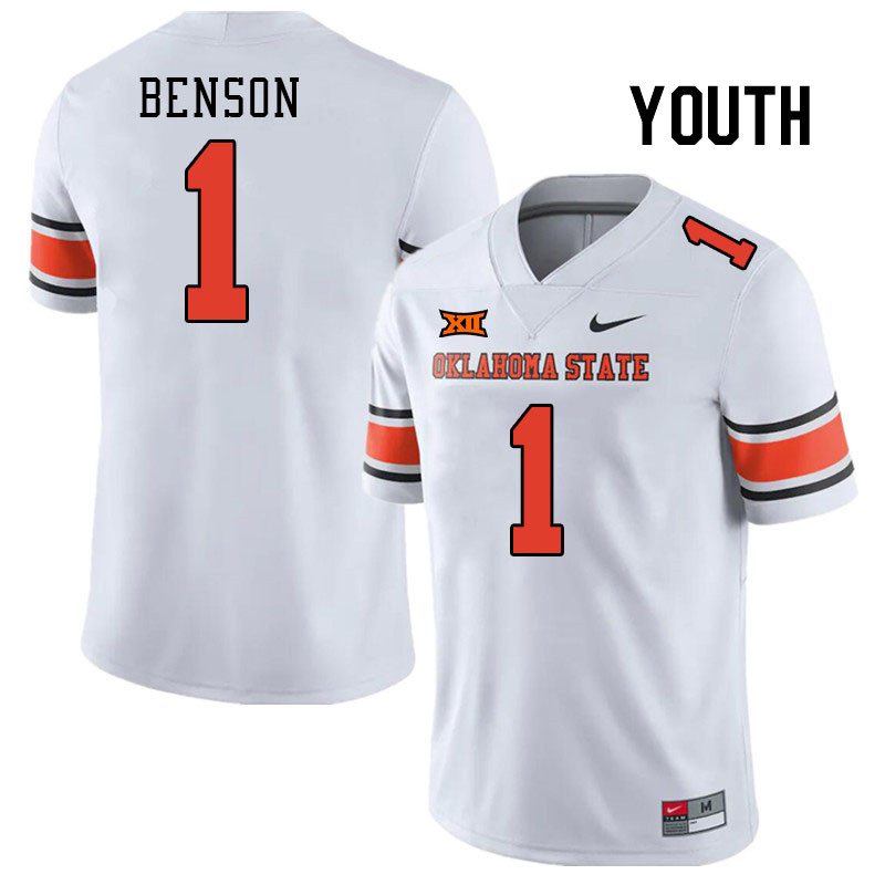 Youth #1 Xavier Benson Oklahoma State Cowboys College Football Jerseys Stitched-White - Click Image to Close